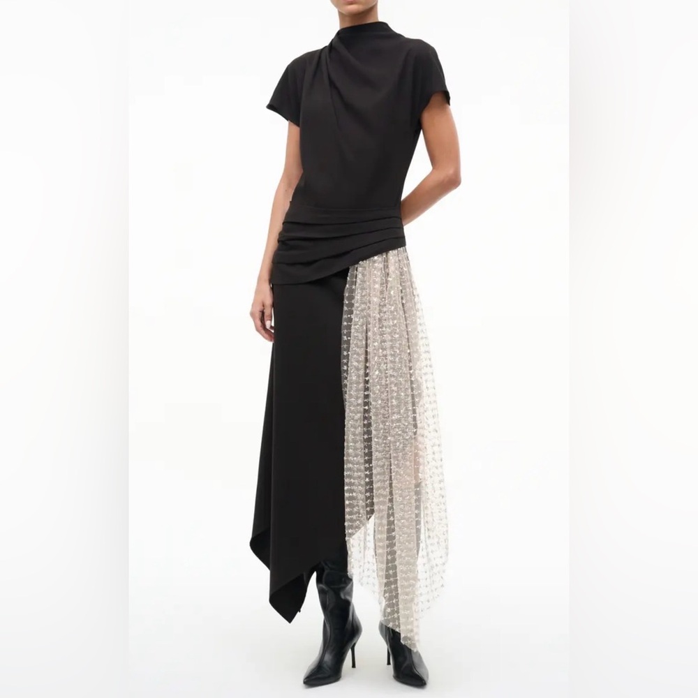 NWT STAUD Effie Drape Mock Neck Asymmetrical Max Dress, Size 2
